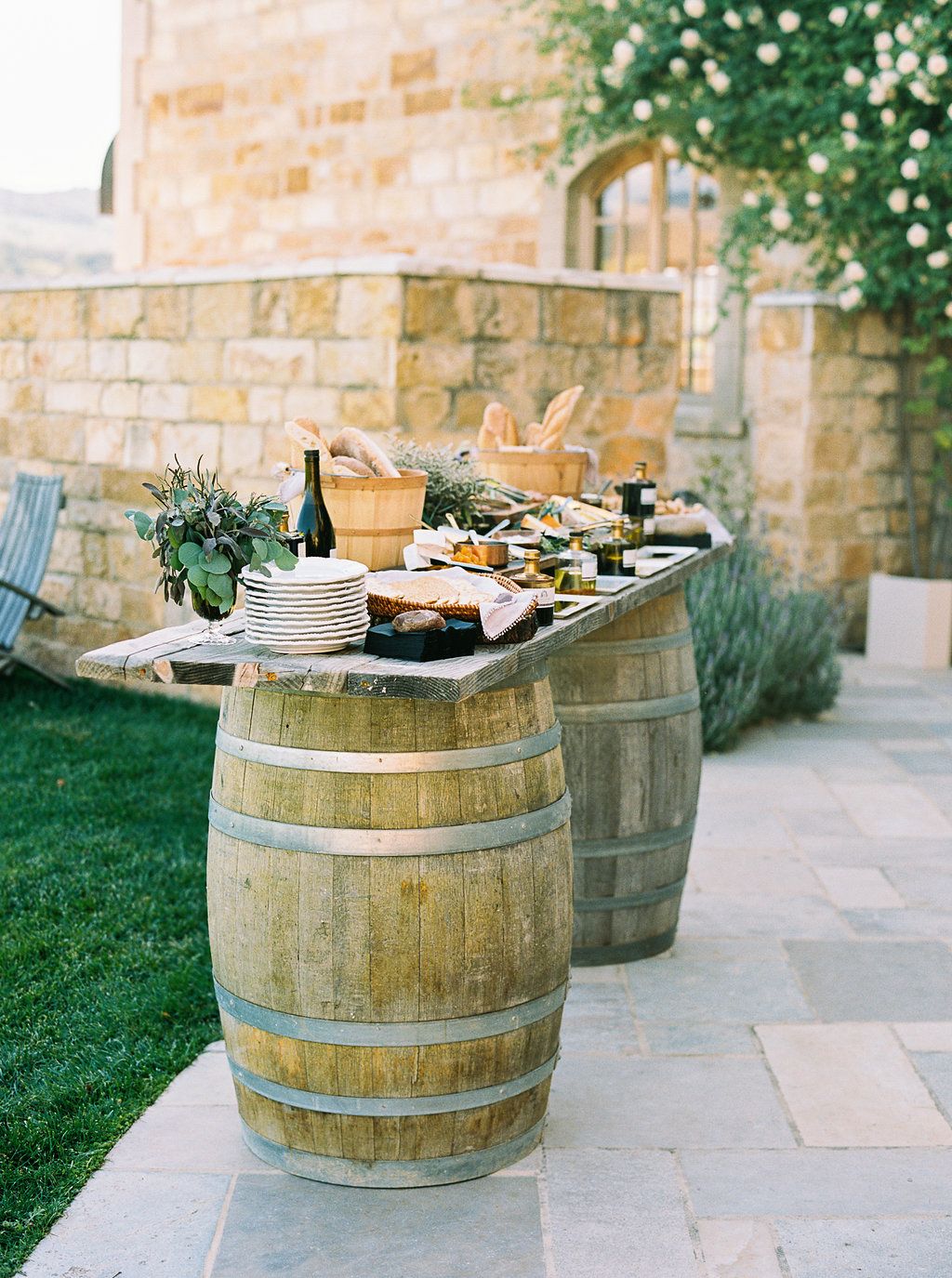 Photo of buffet table made from oak wine barrels